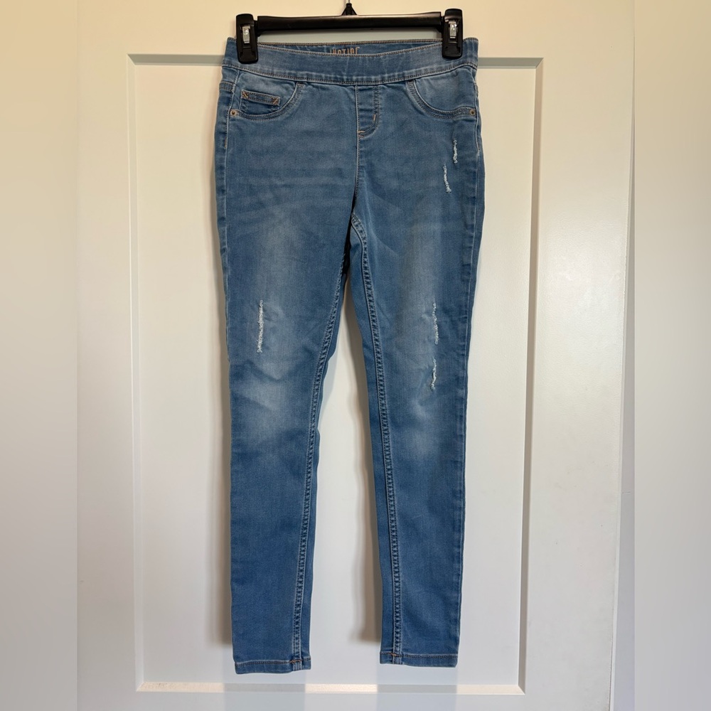 Justice Blue Mid Rise Skinny Legging Jeans with Distressed Details Size 12
